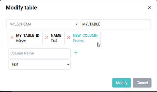 Modifying a table in Winterface
